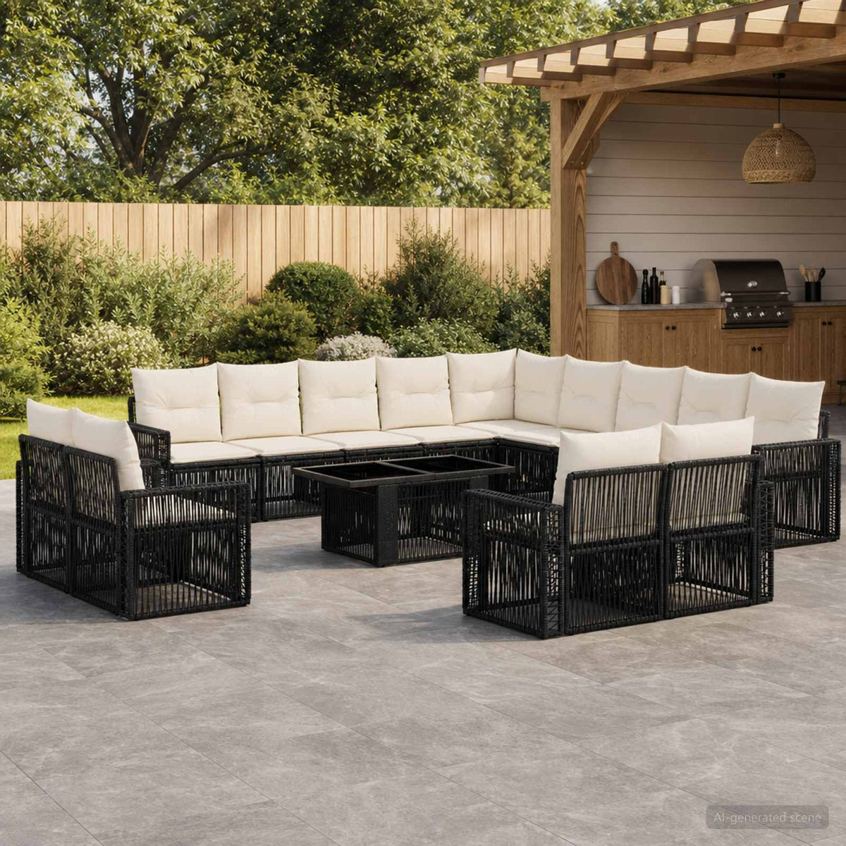 Tuinbankenset 14 st Zwart en Cream Wit poly rattan is nu te koop bij PeponiXL, paradijselijk wonen!