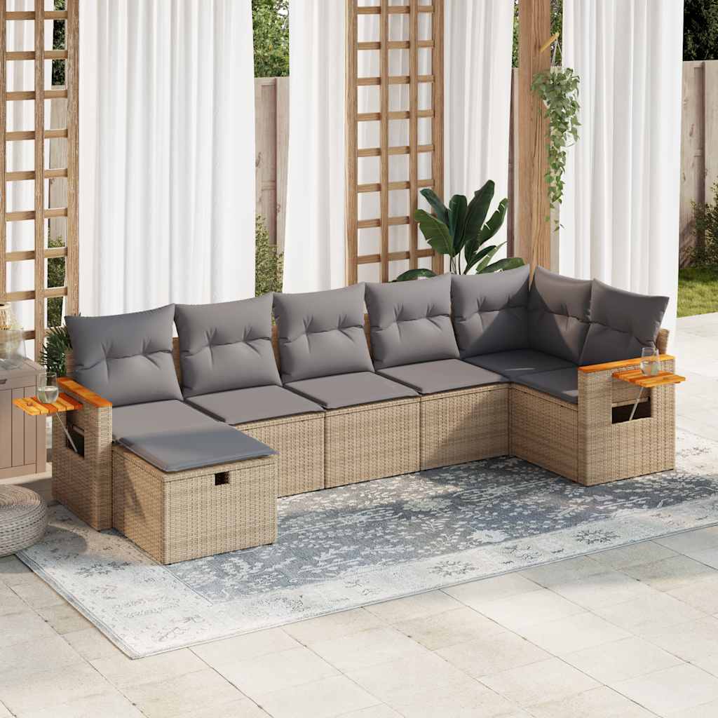 7-delige Loungeset met kussens poly rattan beige is nu te koop bij PeponiXL, paradijselijk wonen!