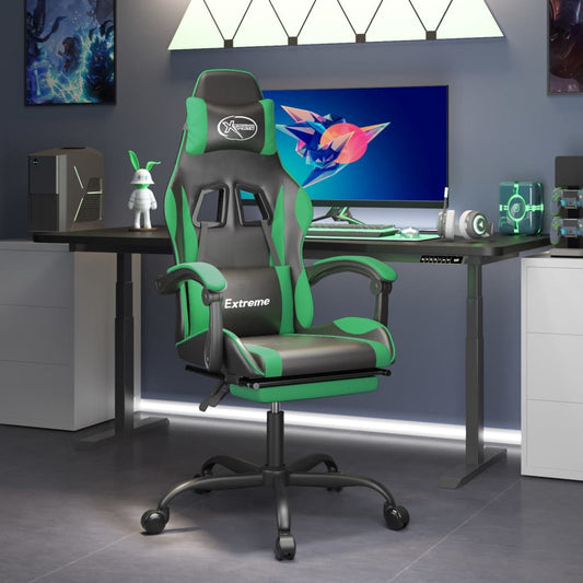 Gamestoel draaibaar met voetensteun kunstleer zwart en groen is nu te koop bij PeponiXL, paradijselijk wonen!