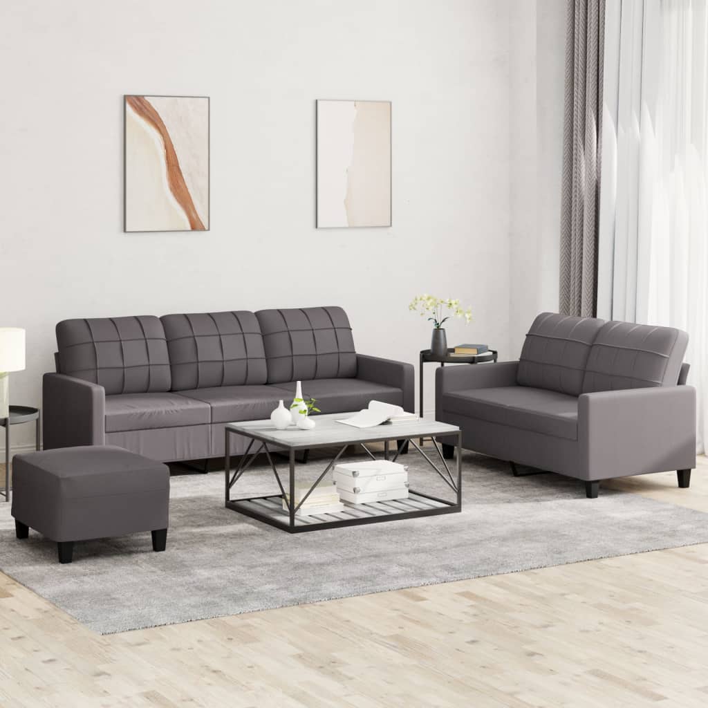3-delige Loungeset met kussens kunstleer grijs is nu te koop bij PeponiXL, paradijselijk wonen!