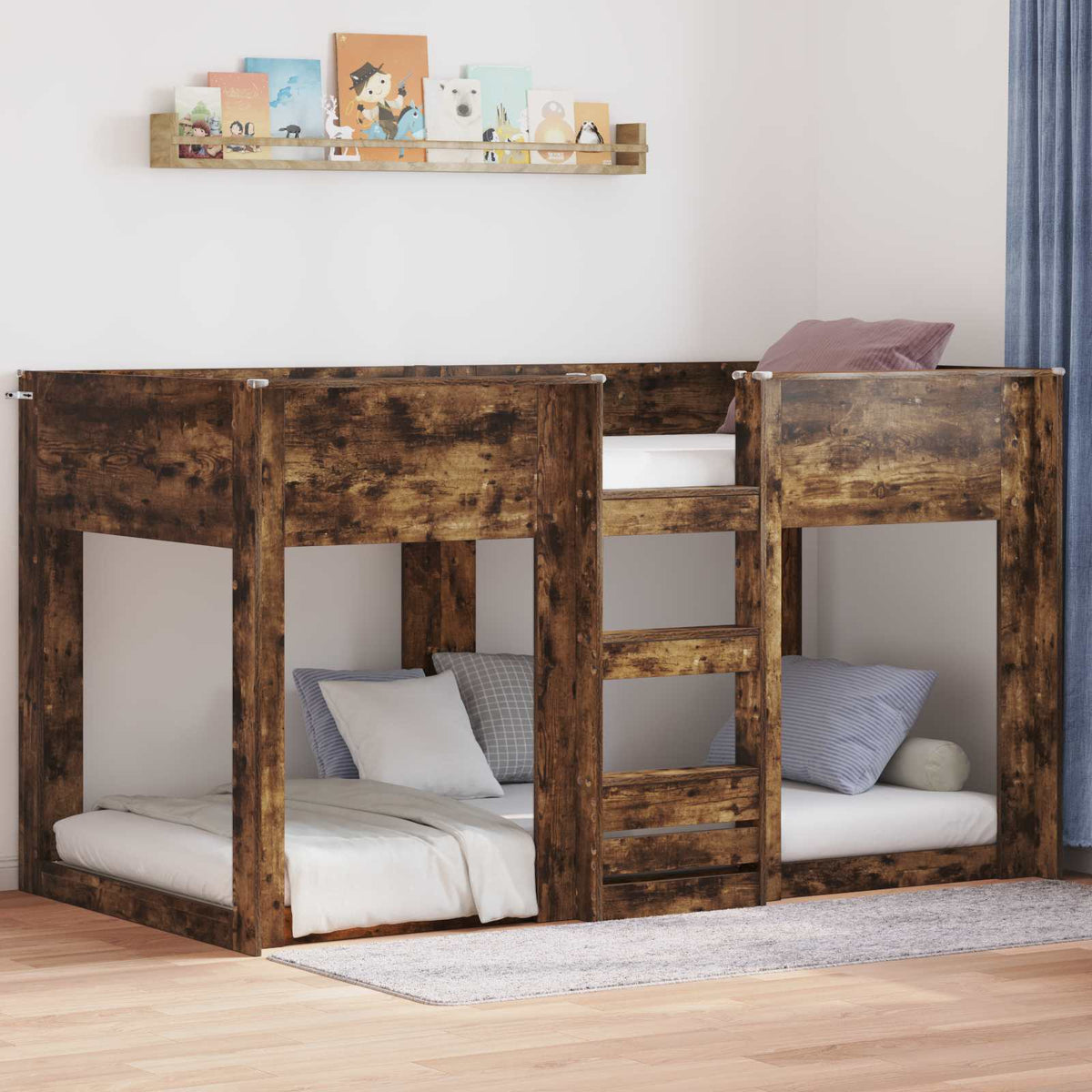 Bunk Bed voor Kinderen Gerookt eiken 80 x 200 cm Bewerkt hout is nu te koop bij PeponiXL, paradijselijk wonen!