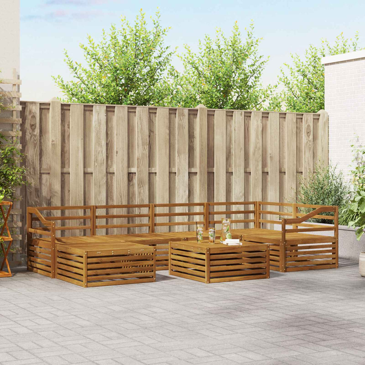 Buiten bankenset 7 pcs Naturel Massief Acaciahout is nu te koop bij PeponiXL, paradijselijk wonen!
