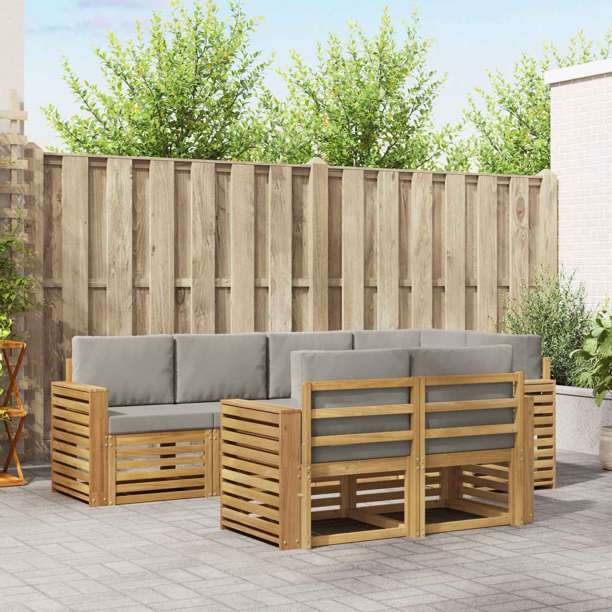 Buiten bankenset 7 pcs Wit en Lichtgrijs 251 x 132,5 x 73 cm is nu te koop bij PeponiXL, paradijselijk wonen!