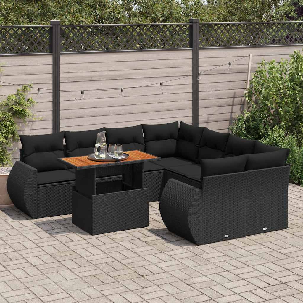9-delige Loungeset met kussens poly rattan zwart is nu te koop bij PeponiXL, paradijselijk wonen!