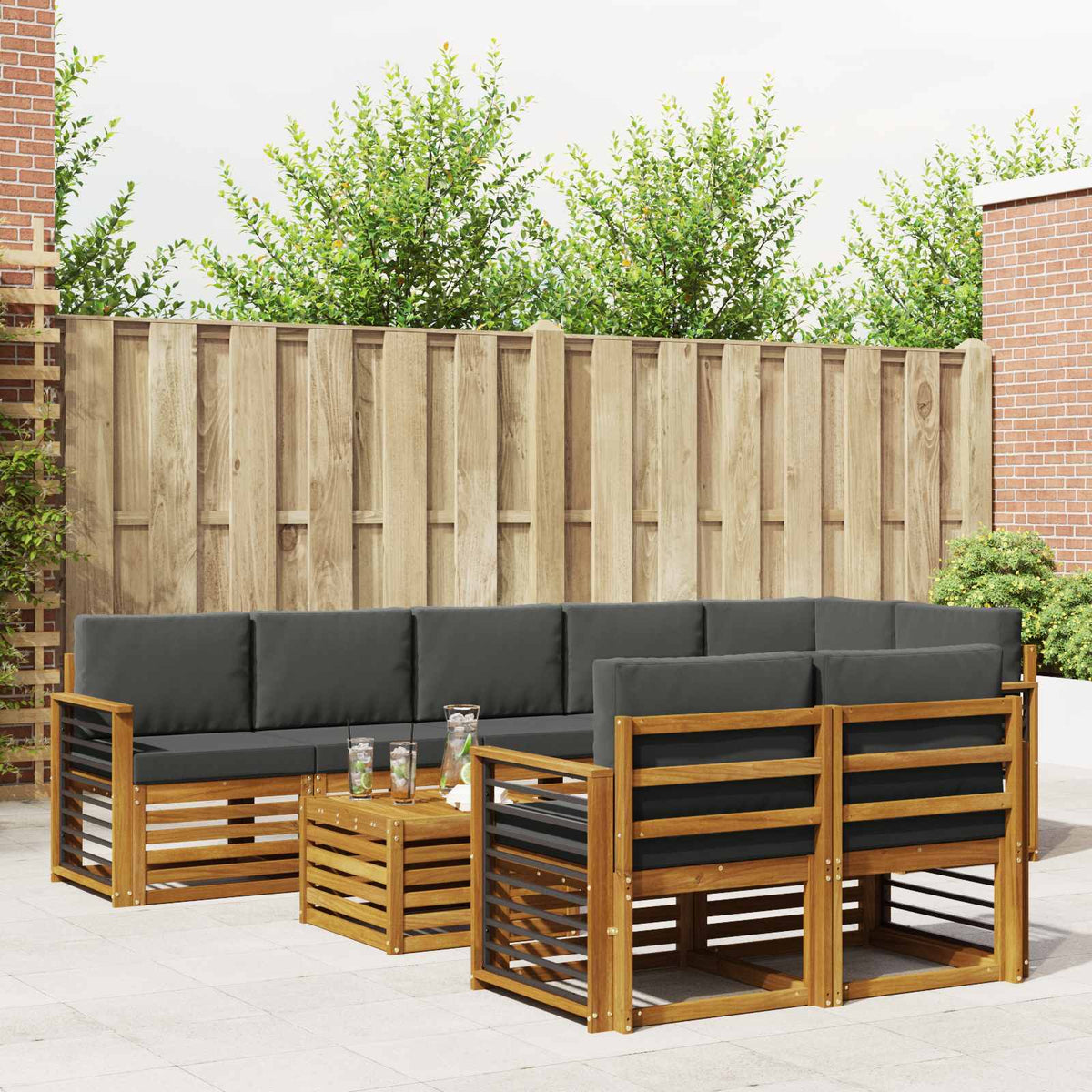 Sofa-Sets 9 pcs Natuurlijk en Antraciet Massief Acaciahout is nu te koop bij PeponiXL, paradijselijk wonen!
