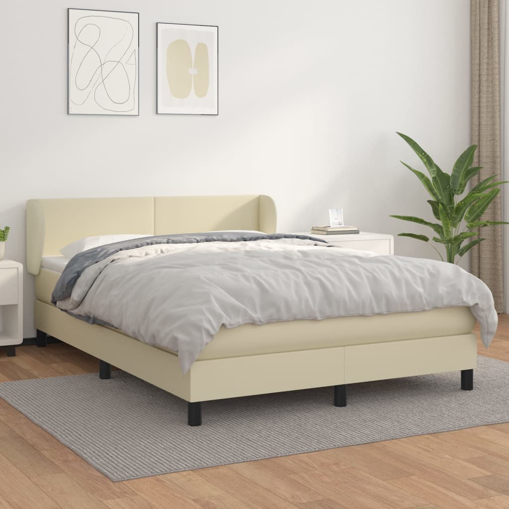 Boxspring met matras kunstleer crèmekleurig 140x200 cm is nu te koop bij PeponiXL, paradijselijk wonen!