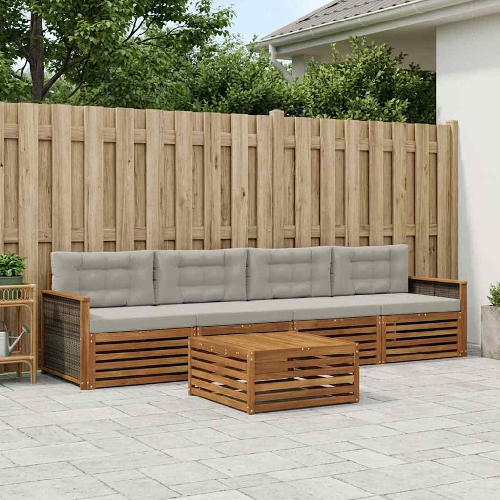 Buiten bankenset met kussen 5 pcs Naturel en lichtgrijs is nu te koop bij PeponiXL, paradijselijk wonen!