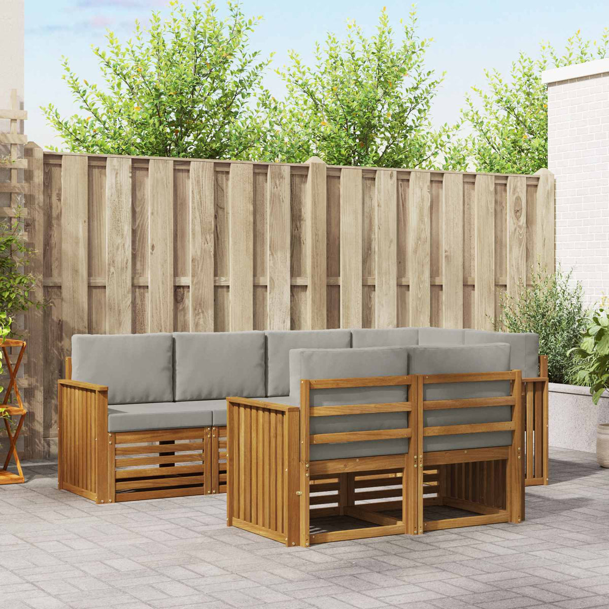 Hoekbank Set met kussen 7 pcs Natuurlijk en Lichtgrijs is nu te koop bij PeponiXL, paradijselijk wonen!