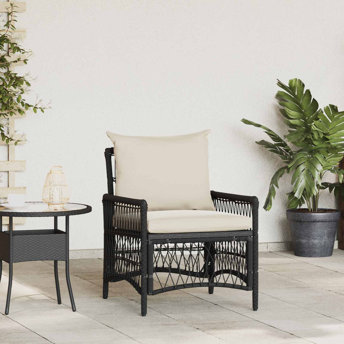 Tuinstoel met kussen Zwart 73 x 61 x 77 cm poly rattan is nu te koop bij PeponiXL, paradijselijk wonen!