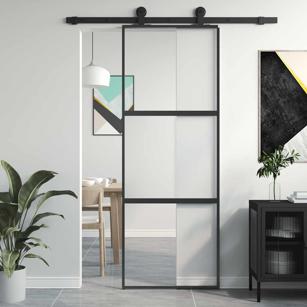 Schuifdeur 76x205 cm gehard glas en aluminium zwart is nu te koop bij PeponiXL, paradijselijk wonen!