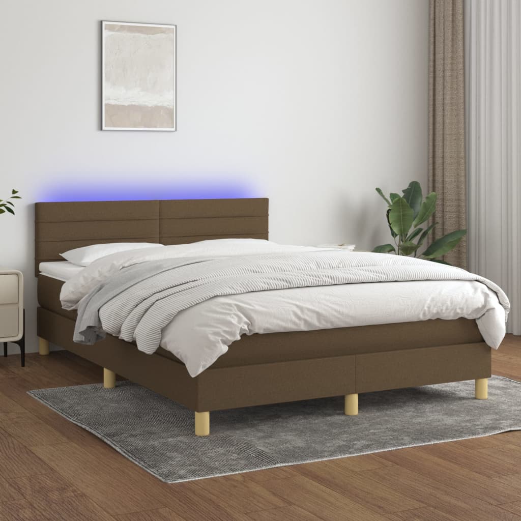 Boxspring met matras en LED stof donkerbruin 140x190 cm is nu te koop bij PeponiXL, paradijselijk wonen!
