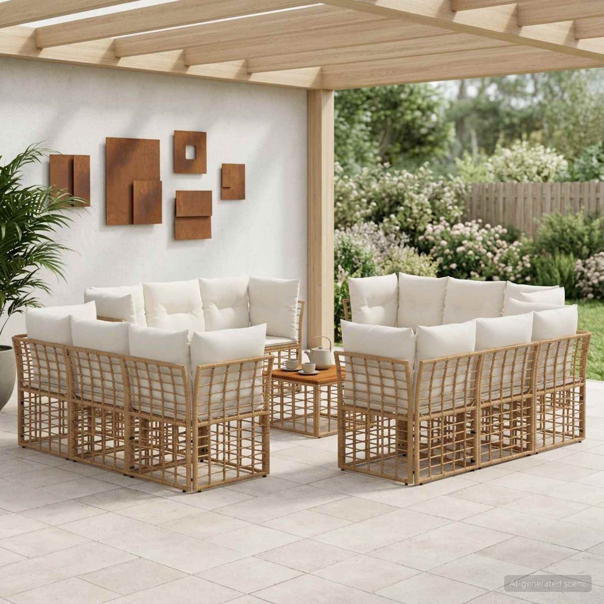 Buiten bankenset 13 pcs Natuurlijk en Crème Wit Polyester is nu te koop bij PeponiXL, paradijselijk wonen!