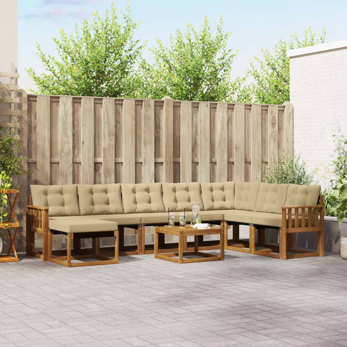 Buiten bankenset met kussen 9 pcs Natuurlijk en Beige is nu te koop bij PeponiXL, paradijselijk wonen!