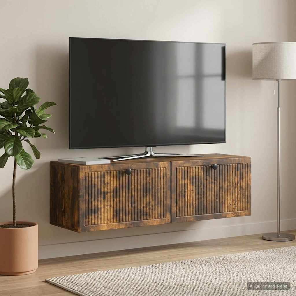 Wandbeugel TV-kast Gerookt eiken 98 x 31 x 30 cm Bewerkt hout is nu te koop bij PeponiXL, paradijselijk wonen!