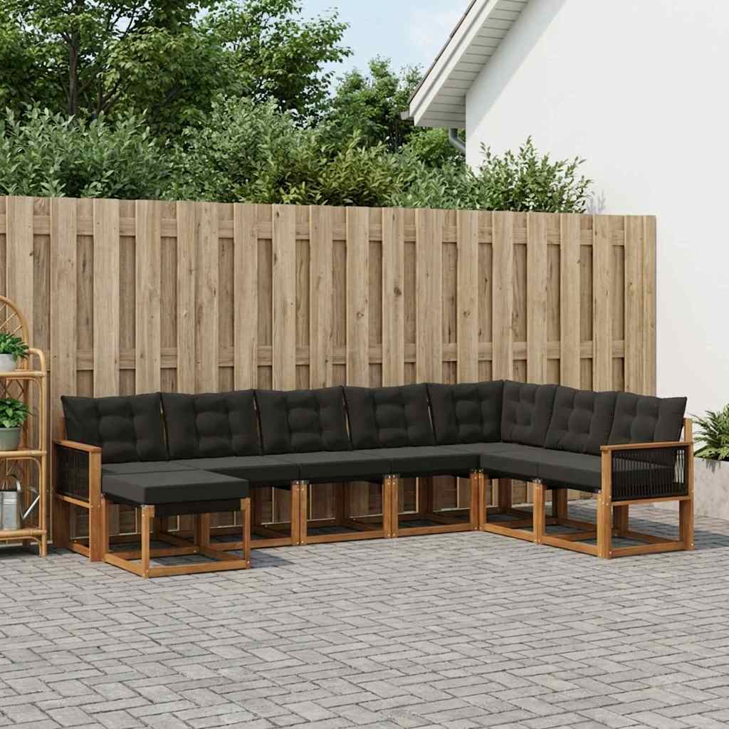 Buiten bankenset met kussen 8 pcs Naturel en Zwart is nu te koop bij PeponiXL, paradijselijk wonen!