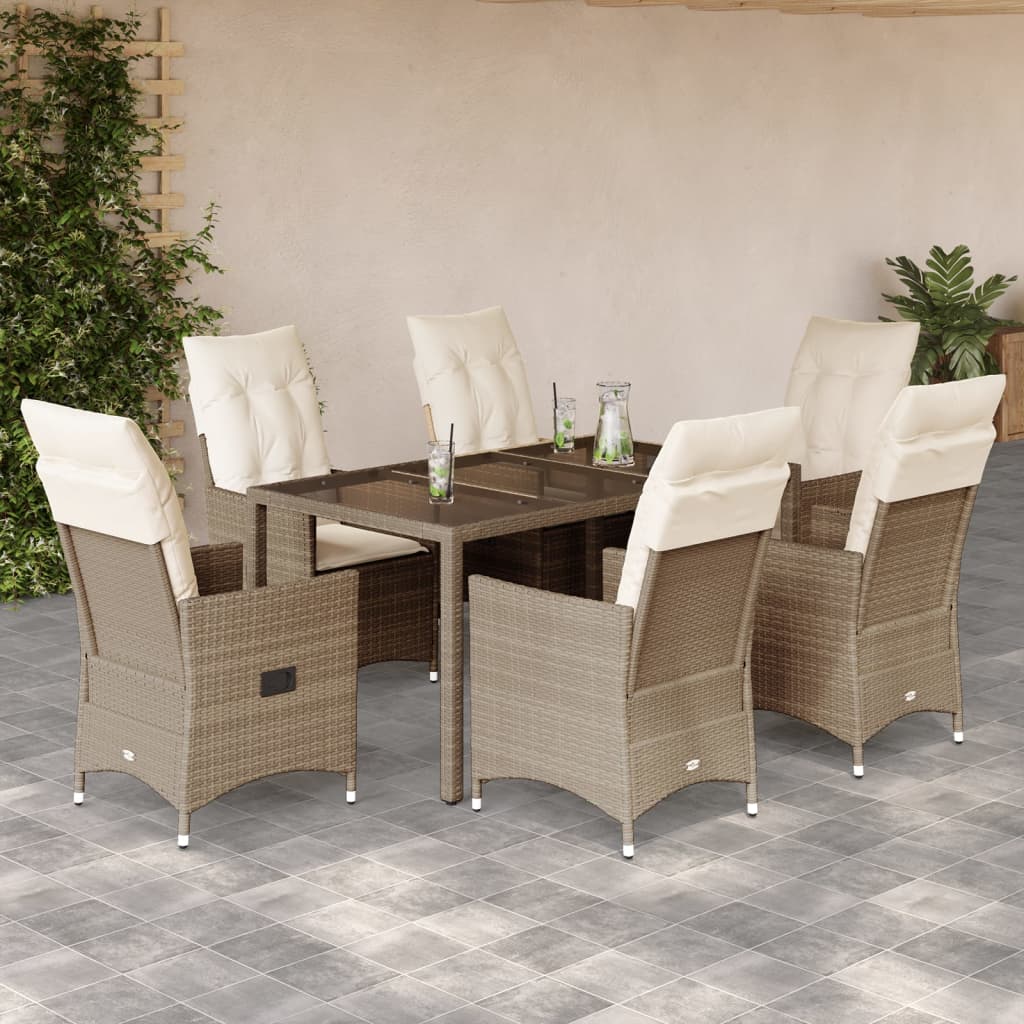 7-delige Tuinset met kussens poly rattan beige is nu te koop bij PeponiXL, paradijselijk wonen!