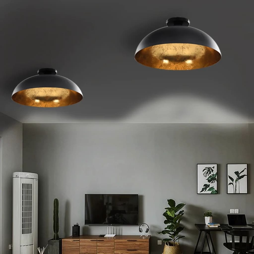 Plafondlampen 2 st halfrond E27 zwart en goudkleurig is nu te koop bij PeponiXL, paradijselijk wonen!