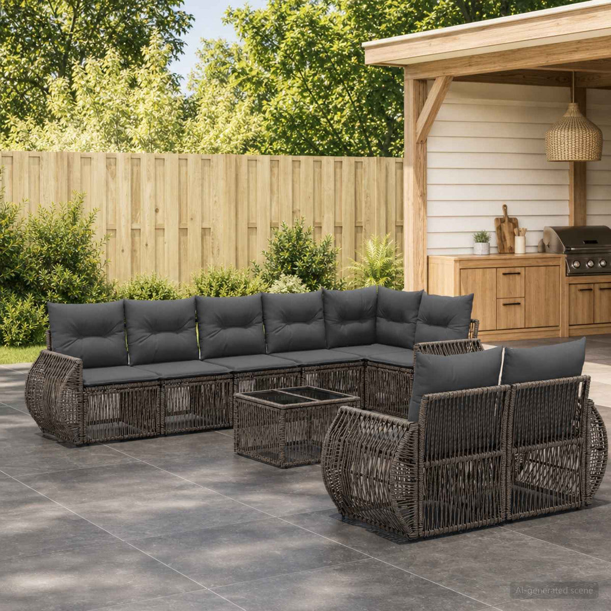 Tuinbankenset 9 pcs Grijs en Donkergrijs poly rattan is nu te koop bij PeponiXL, paradijselijk wonen!