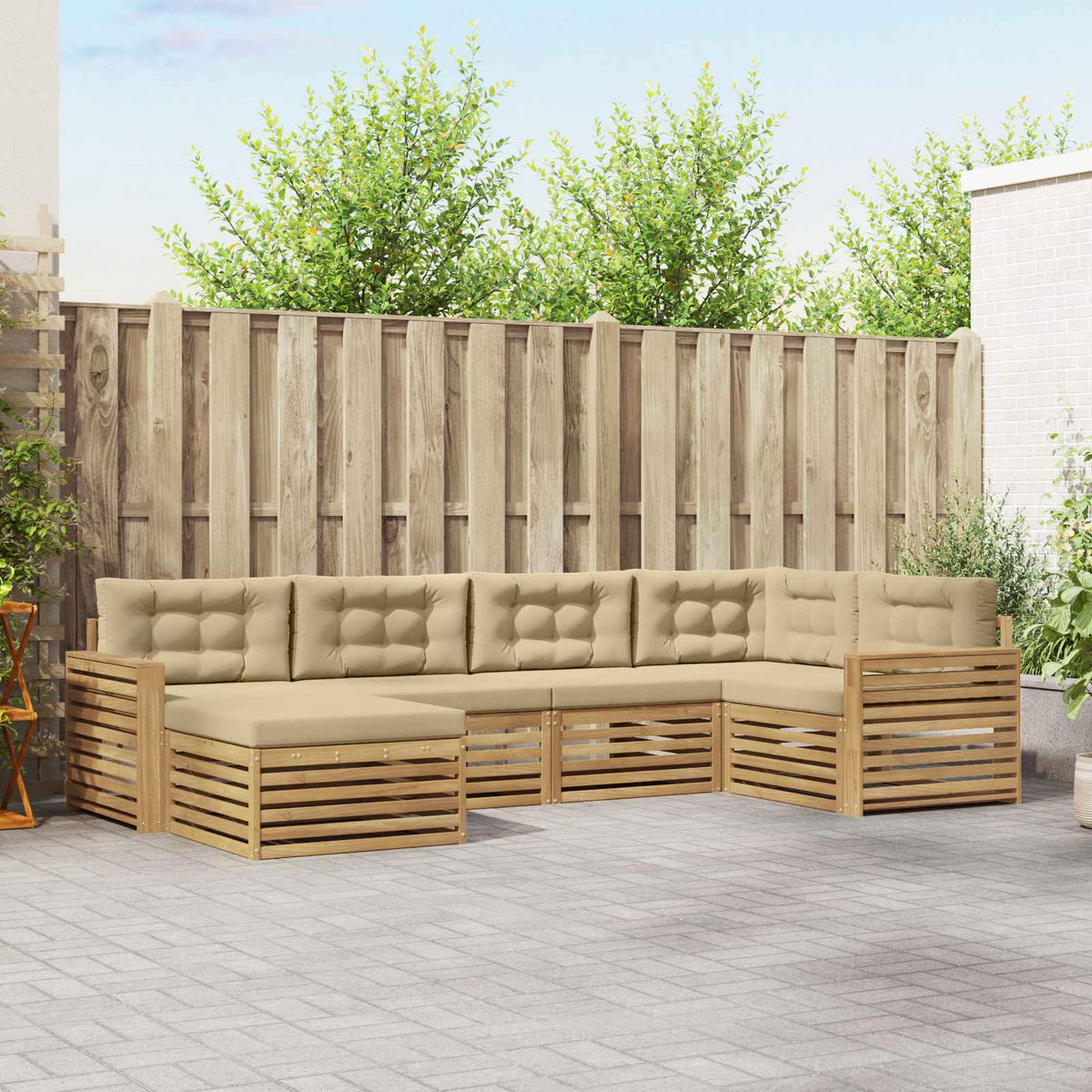 Buiten bankenset 6 pcs Wit en Beige 331 x 172,5 x 73 cm is nu te koop bij PeponiXL, paradijselijk wonen!
