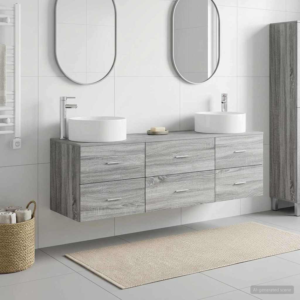 Badkamermeubelset 3 st Grijs Sonoma 49,5 x 44,5 x 65,5 cm is nu te koop bij PeponiXL, paradijselijk wonen!