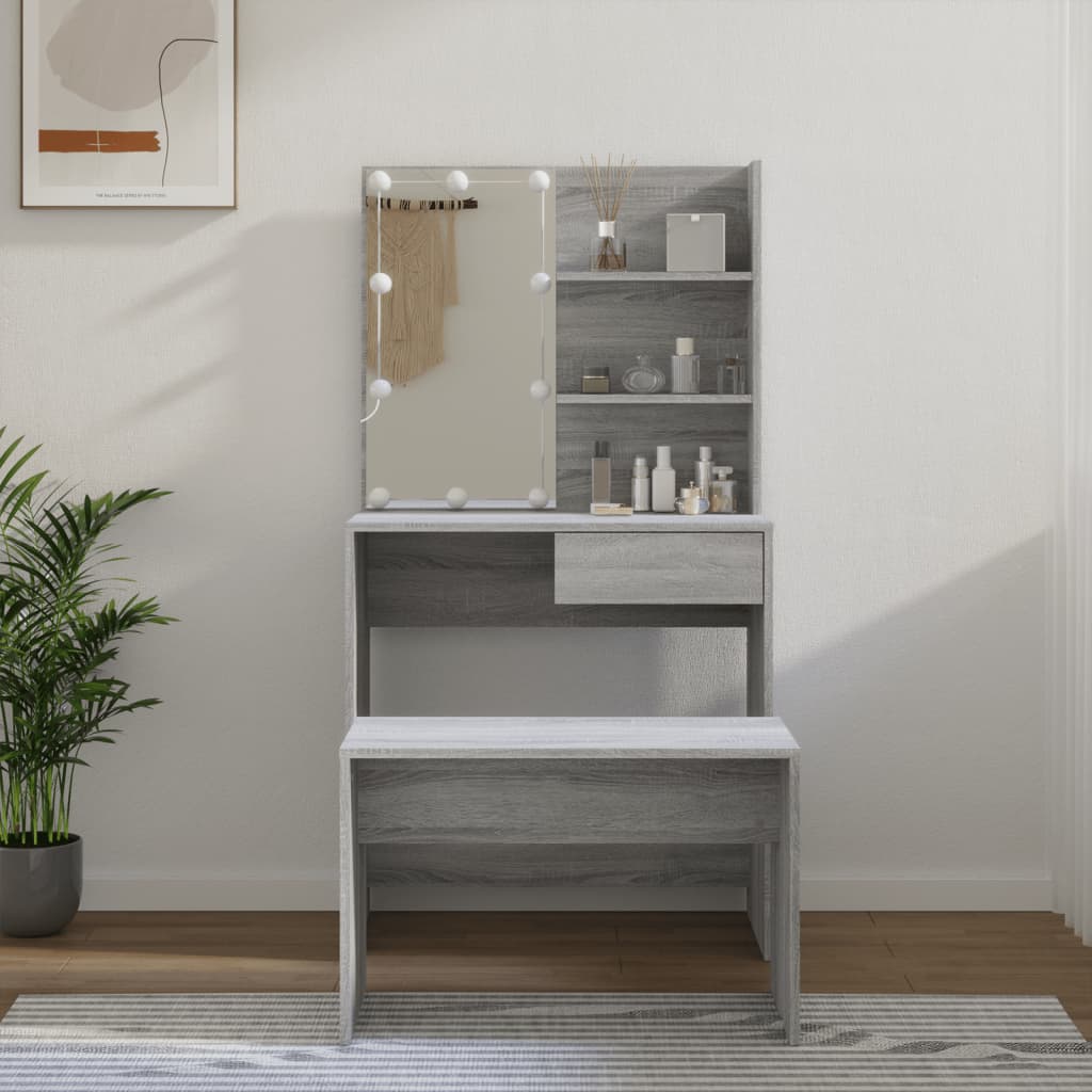 Kaptafelset met LED's bewerkt hout grijs sonoma is nu te koop bij PeponiXL, paradijselijk wonen!