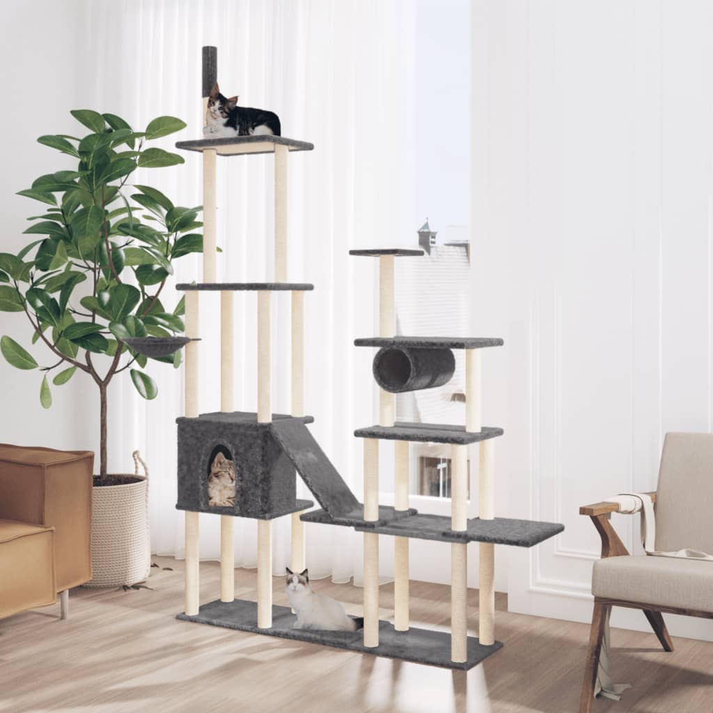 Kattenmeubel met sisal krabpalen 279 cm donkergrijs is nu te koop bij PeponiXL, paradijselijk wonen!