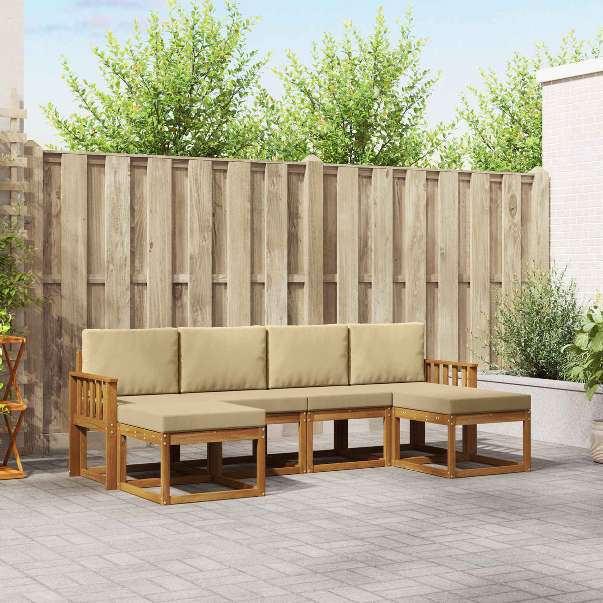 Buiten bankenset 6 pcs Natuurlijk en Beige Bewerkt hout is nu te koop bij PeponiXL, paradijselijk wonen!