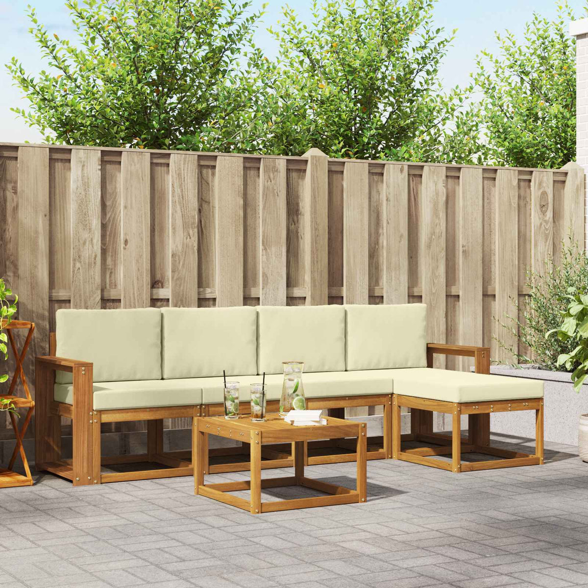 Buiten bankenset met kussen 6 pcs Natuurlijk en Crème is nu te koop bij PeponiXL, paradijselijk wonen!