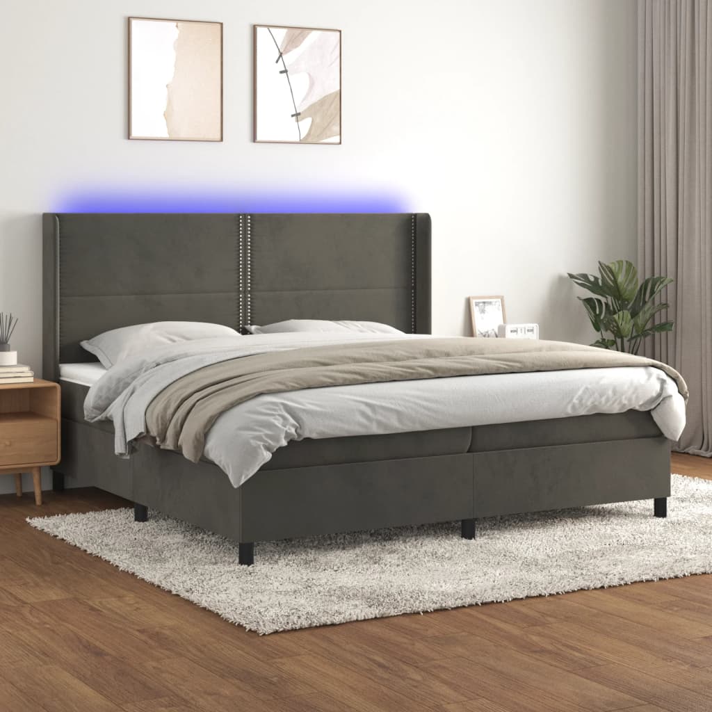 Boxspring met matras en LED fluweel donkergrijs 200x200 cm is nu te koop bij PeponiXL, paradijselijk wonen!