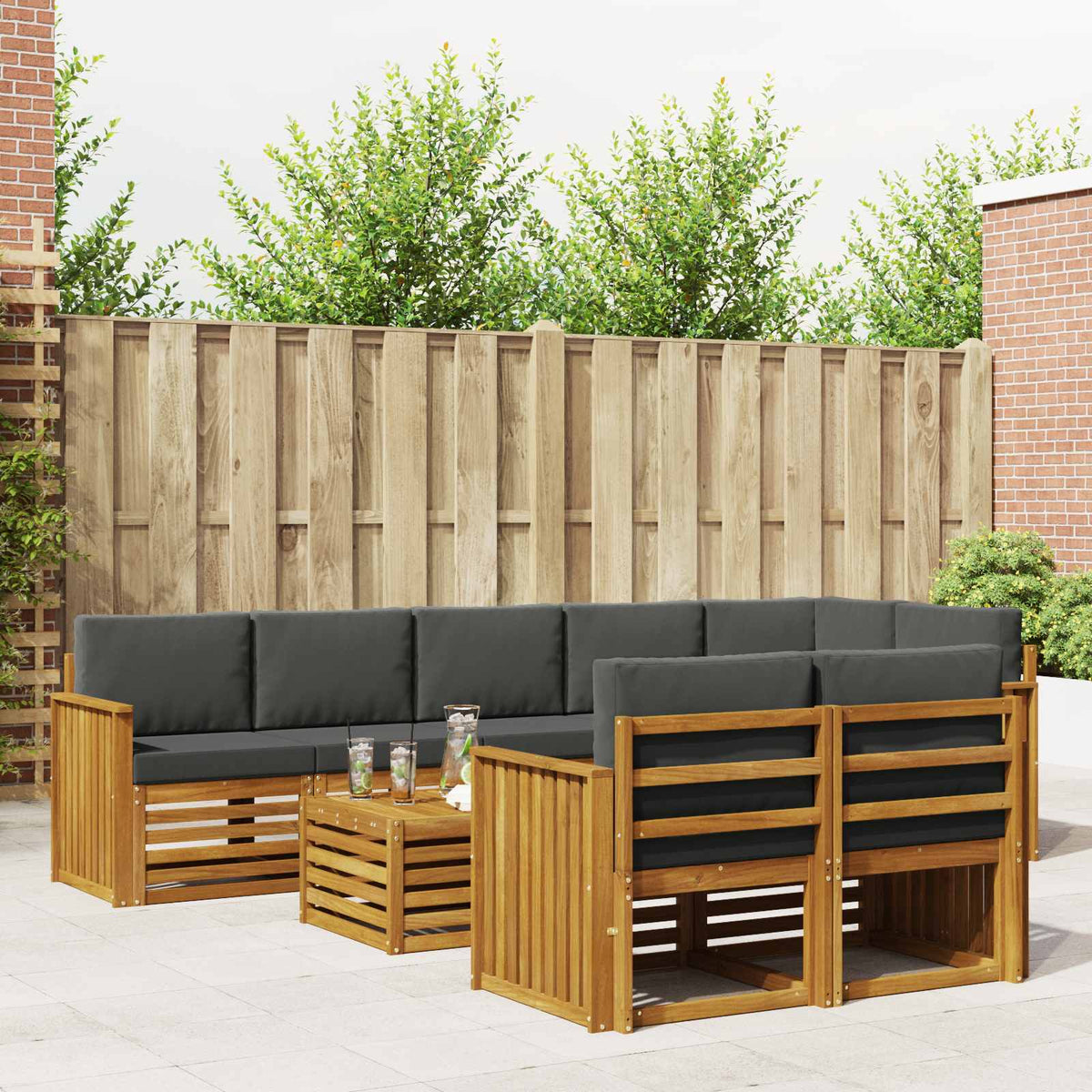 Sofa-Sets 9 pcs Natuurlijk en Antraciet Massief Acaciahout is nu te koop bij PeponiXL, paradijselijk wonen!
