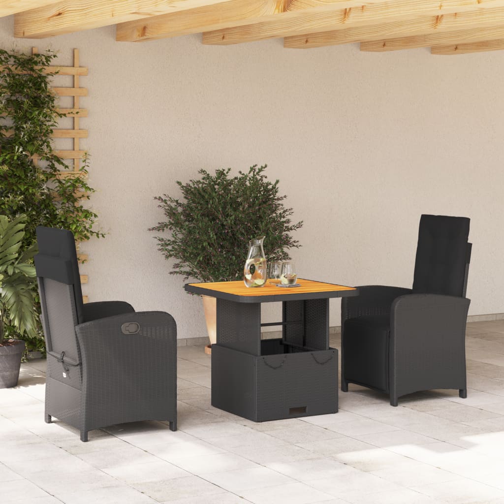 3-delige Tuinset met kussens poly rattan zwart is nu te koop bij PeponiXL, paradijselijk wonen!