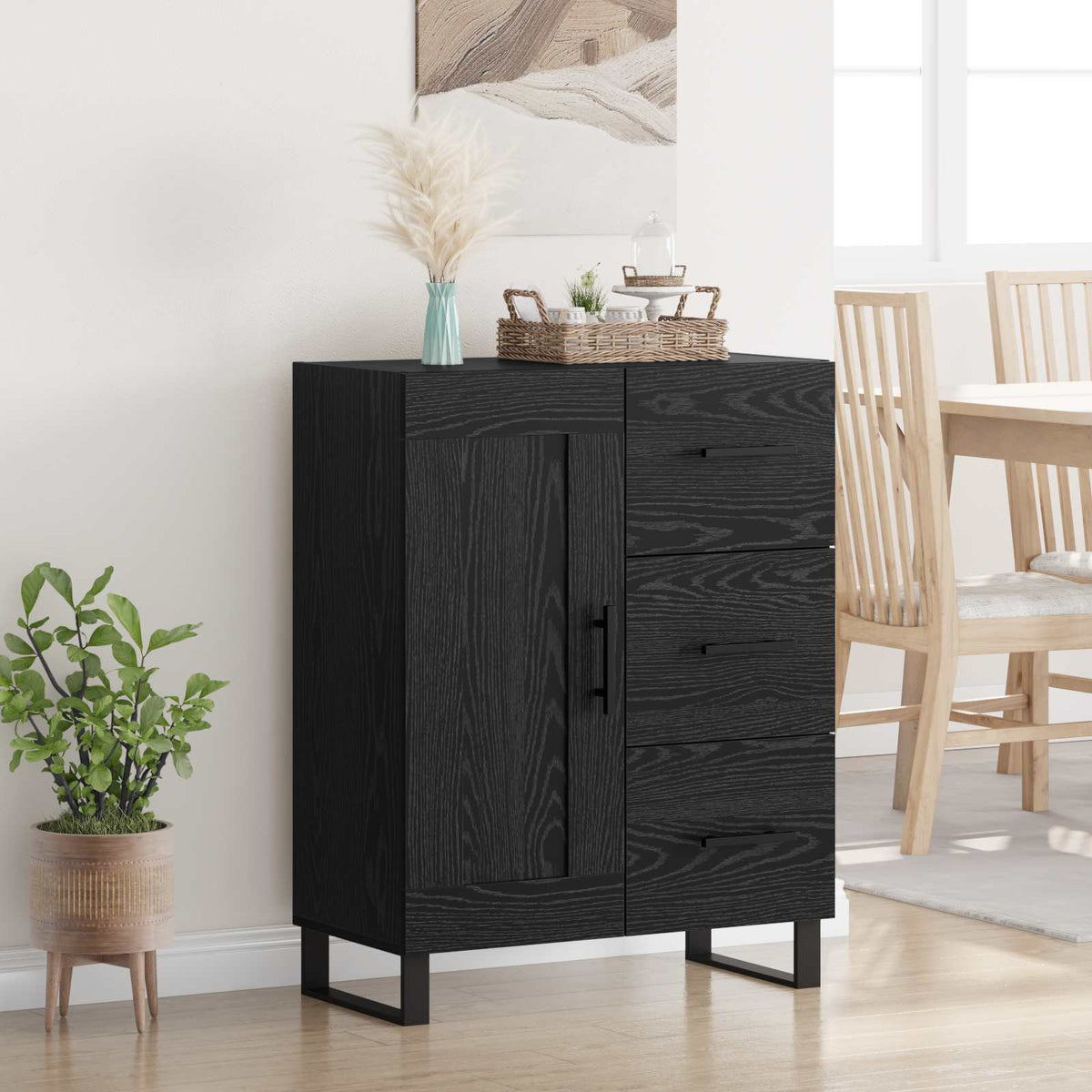Dressoir Zwart Eiken 69,5 x 34 x 90 cm Gemonteerd hout en ijzer is nu te koop bij PeponiXL, paradijselijk wonen!