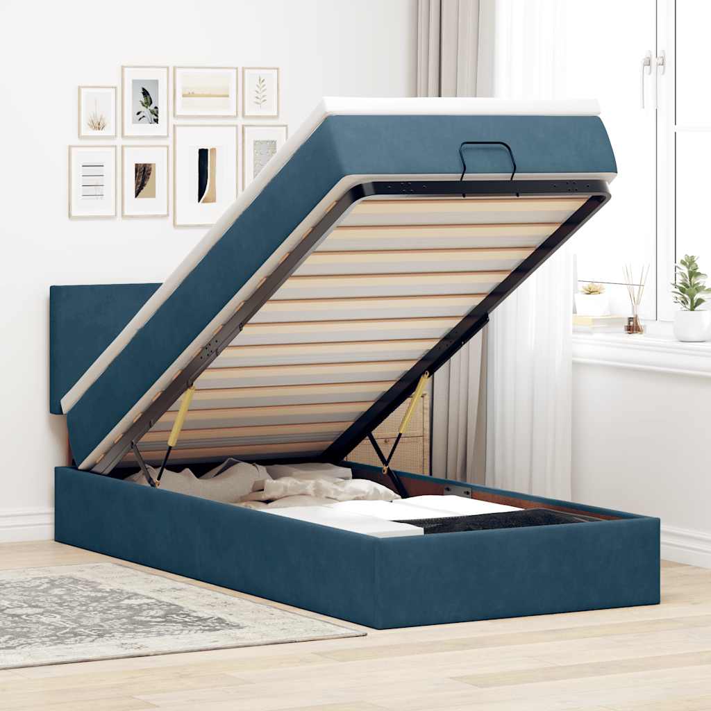 Ottoman bed met matras en LED's 90x200cm fluweel donkerblauw is nu te koop bij PeponiXL, paradijselijk wonen!