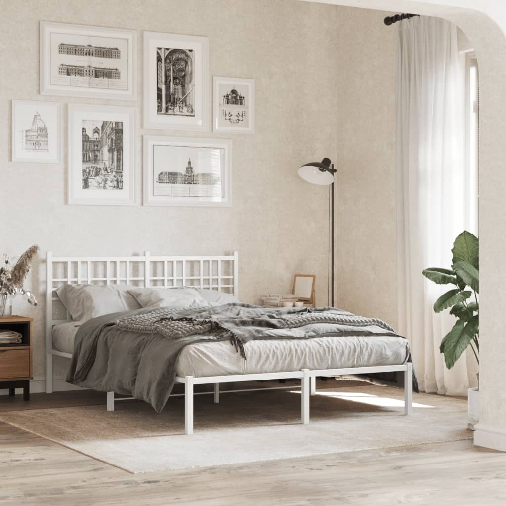 Bedframe met hoofdbord metaal wit 140x200 cm is nu te koop bij PeponiXL, paradijselijk wonen!