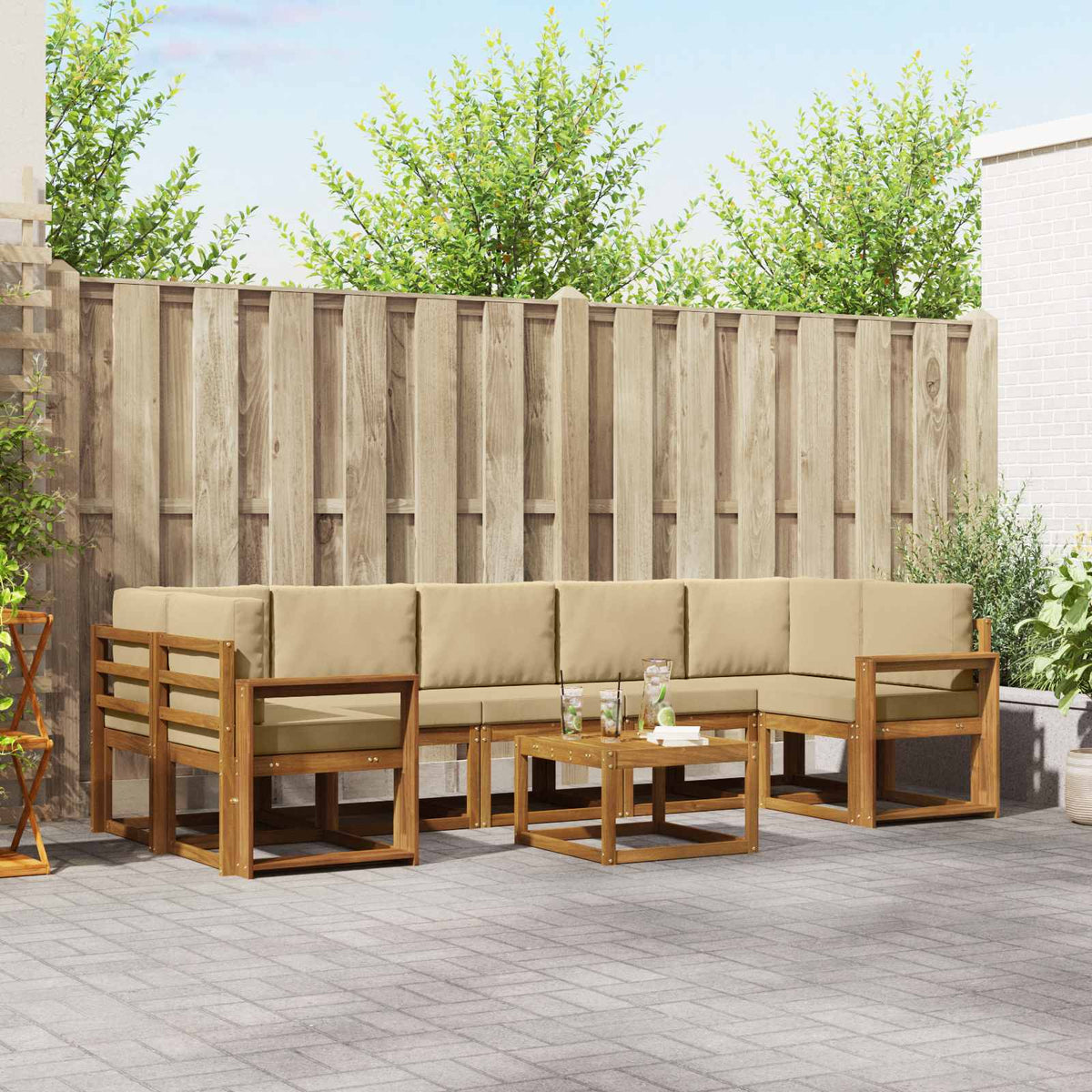 Buiten bankenset met kussen 8 pcs Natuurlijk en Beige is nu te koop bij PeponiXL, paradijselijk wonen!