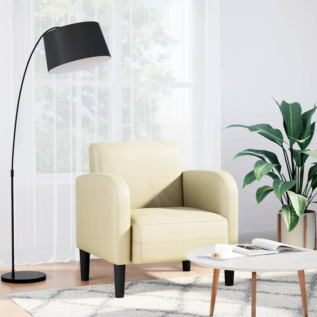 Fauteuil met armleuningen 54 cm kunstleer crèmekleurig is nu te koop bij PeponiXL, paradijselijk wonen!