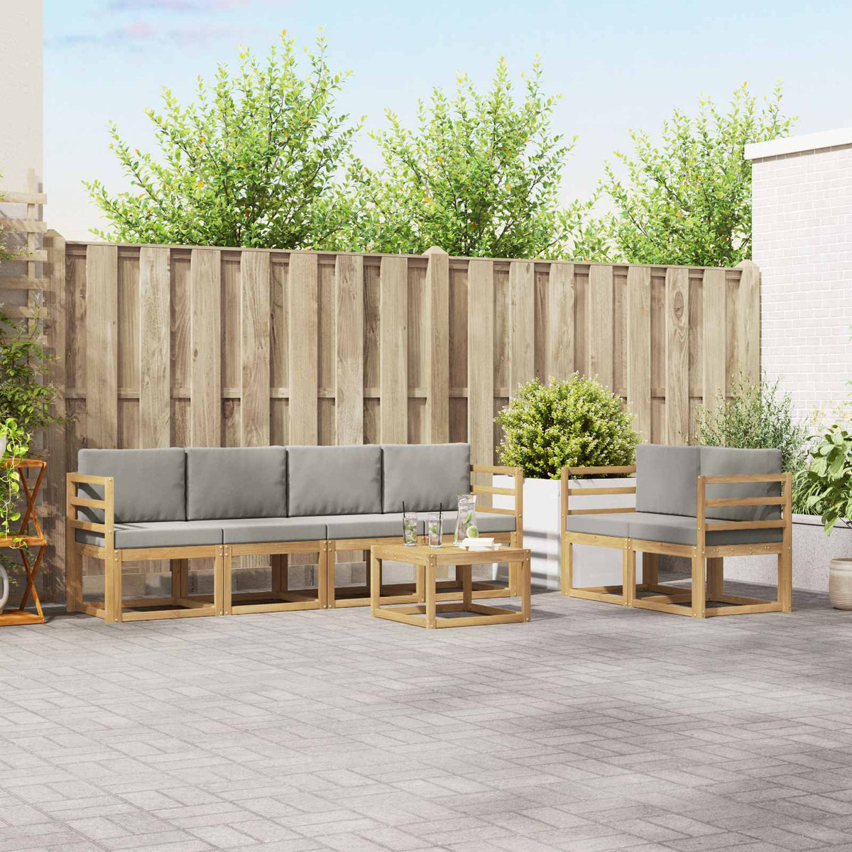 Buiten bankenset 7 pcs Wit en Lichtgrijs 59 x 59 x 37 cm is nu te koop bij PeponiXL, paradijselijk wonen!
