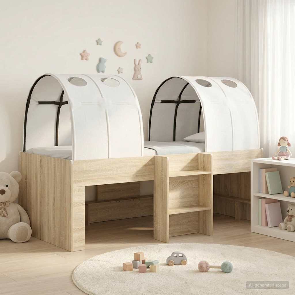 Bed met Tunnel 3 st Sonoma eiken en wit Bewerkt hout is nu te koop bij PeponiXL, paradijselijk wonen!
