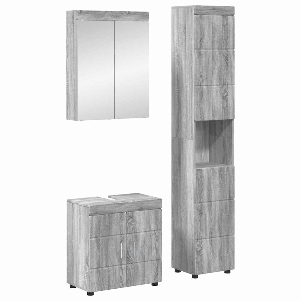 Badkamermeubelset TULUM 3 pcs Grijs Sonoma 60 x 34 x 63 cm is nu te koop bij PeponiXL, paradijselijk wonen!