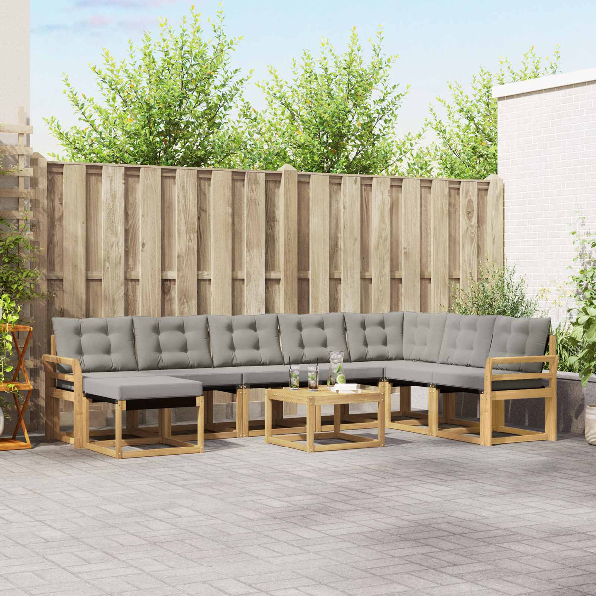 Buiten bankenset met kussen 9 pcs Wit en Lichtgrijs is nu te koop bij PeponiXL, paradijselijk wonen!
