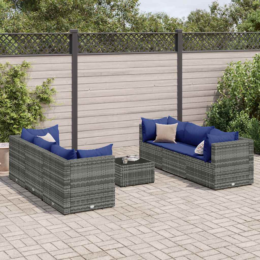 7-delige Loungeset met kussens poly rattan grijs is nu te koop bij PeponiXL, paradijselijk wonen!