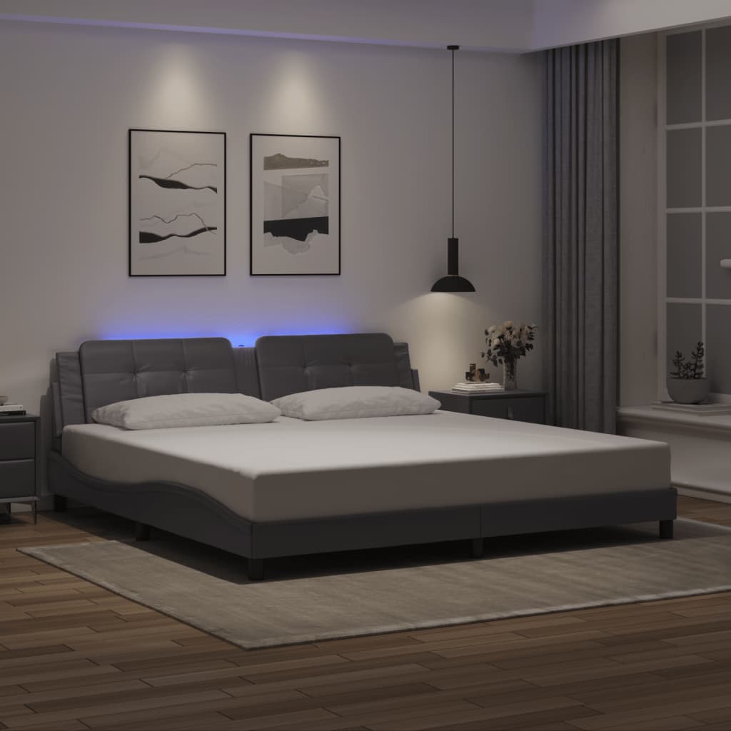 Bedframe met LED zonder matras "Zadar" grijs 200x200 cm is nu te koop bij PeponiXL, paradijselijk wonen!