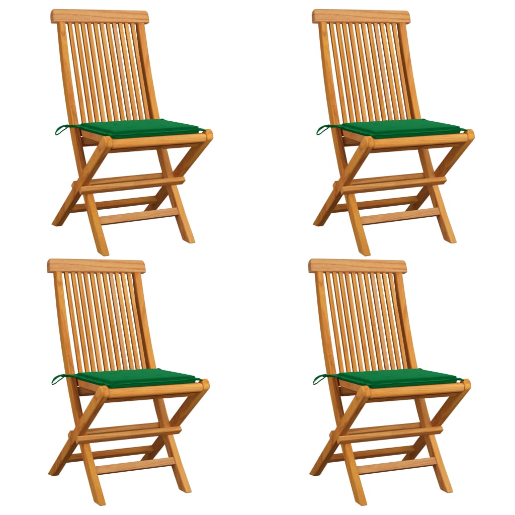 Tuinstoelen 4 st met groene kussens massief teakhout is nu te koop bij PeponiXL, paradijselijk wonen!
