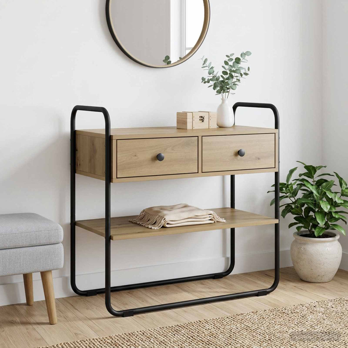 Consoletafel Artisanaal eiken 80 x 40 x 75 cm Bewerkt hout is nu te koop bij PeponiXL, paradijselijk wonen!