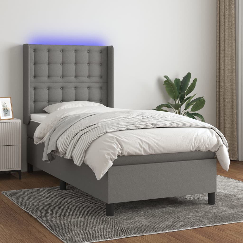 Boxspring met matras en LED stof donkergrijs 90x200 cm is nu te koop bij PeponiXL, paradijselijk wonen!