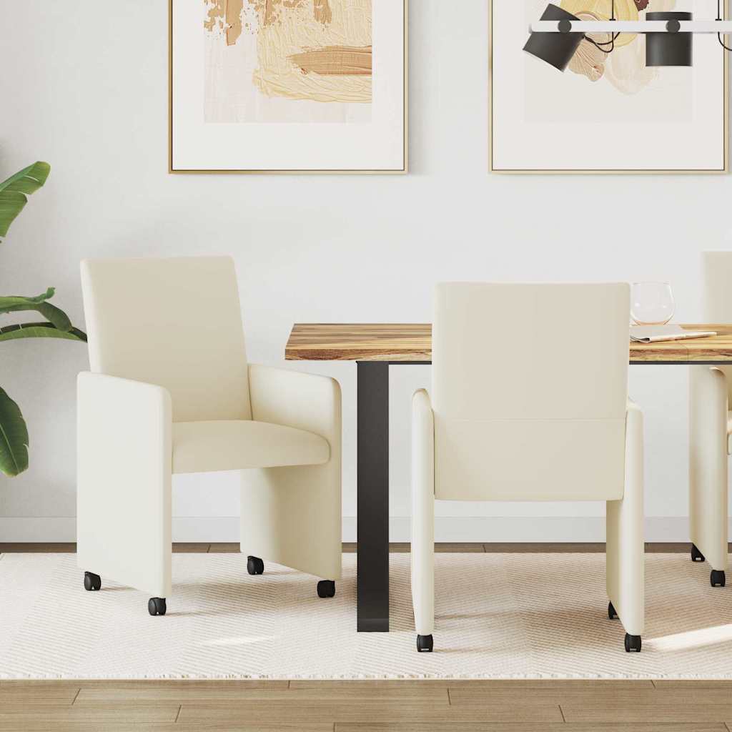 Eetkamerstoelen met Wieltjes 2 pcs Crème 57 x 66 x 94 cm is nu te koop bij PeponiXL, paradijselijk wonen!