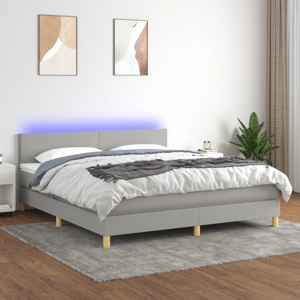 Boxspring met matras en LED stof lichtgrijs 160x200 cm is nu te koop bij PeponiXL, paradijselijk wonen!