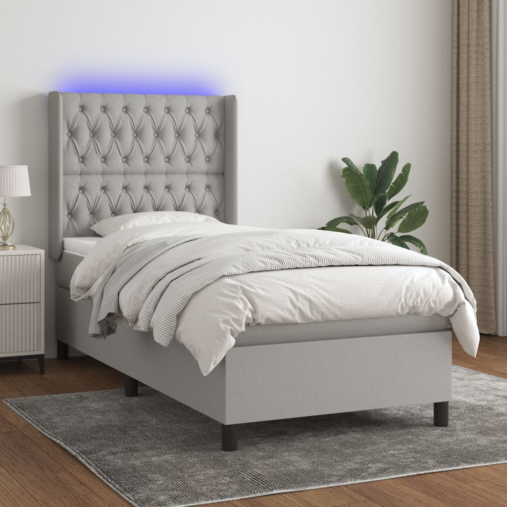 Boxspring met matras en LED stof lichtgrijs 90x200 cm is nu te koop bij PeponiXL, paradijselijk wonen!