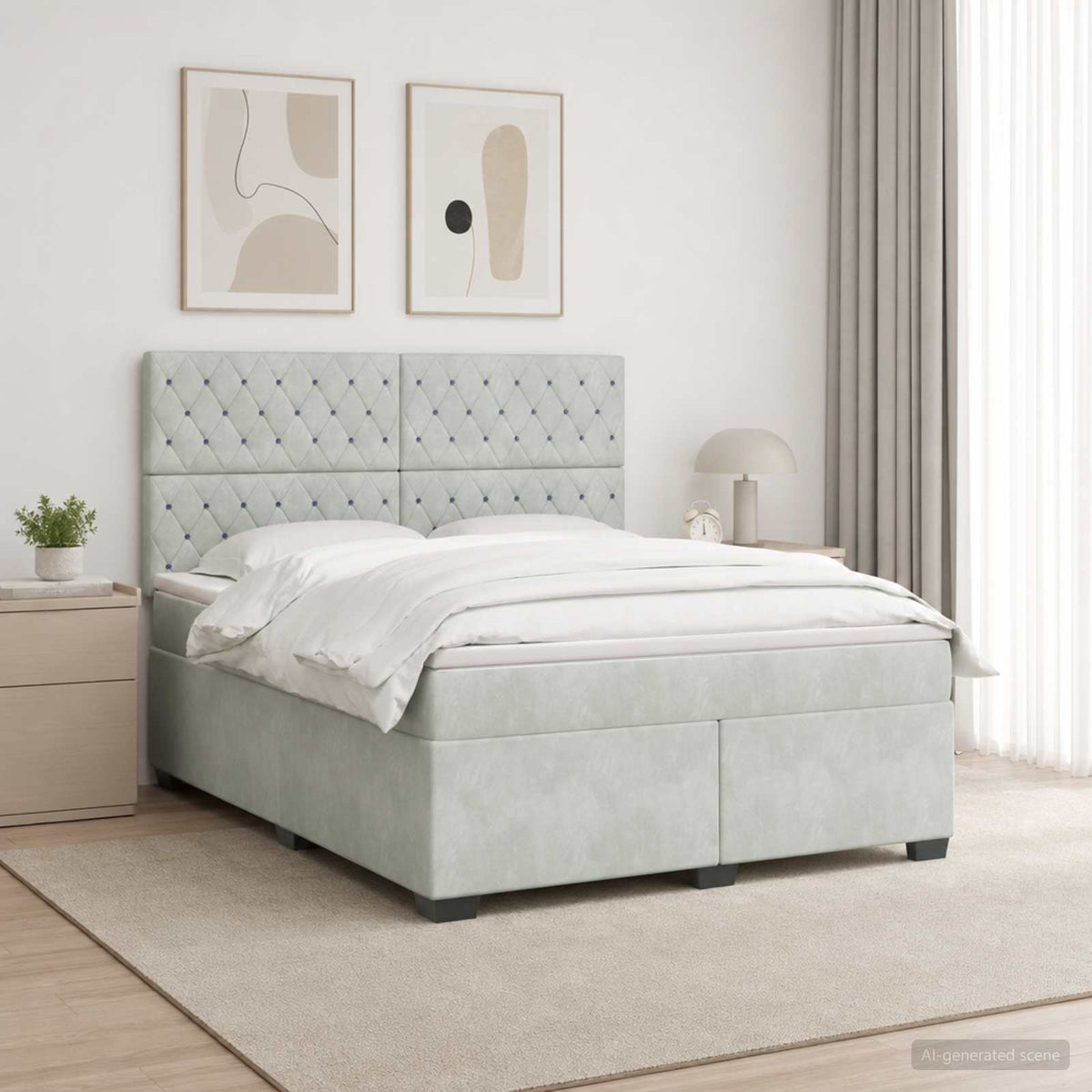 Boxspringbed met matras Lichtgrijs 140 x 200 cm Fluweel is nu te koop bij PeponiXL, paradijselijk wonen!