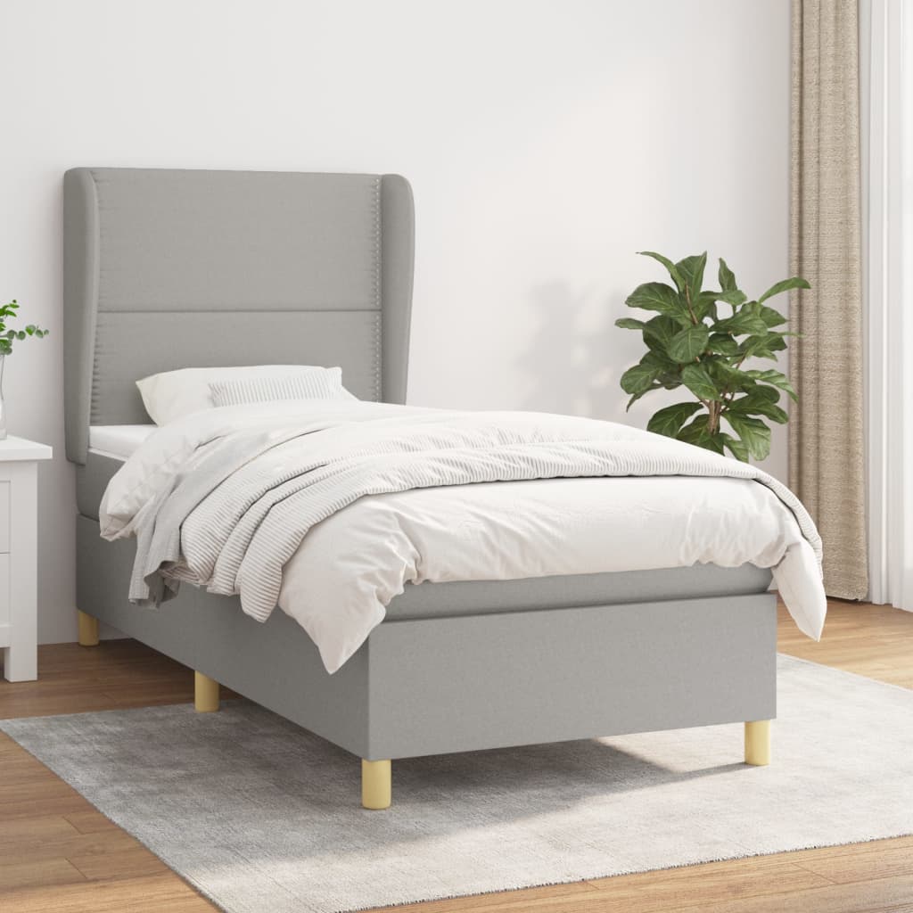 Boxspring met matras stof lichtgrijs 90x190 cm is nu te koop bij PeponiXL, paradijselijk wonen!